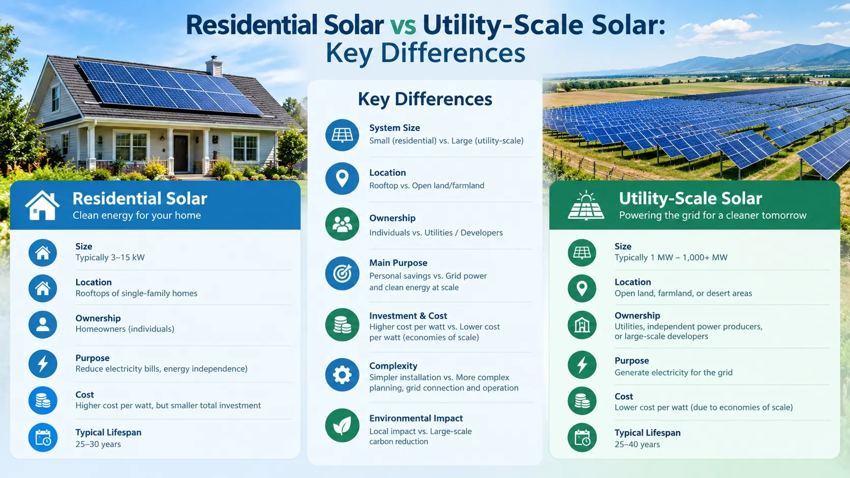 Residential Solar vs Utility-Scale Solar: Key Differences