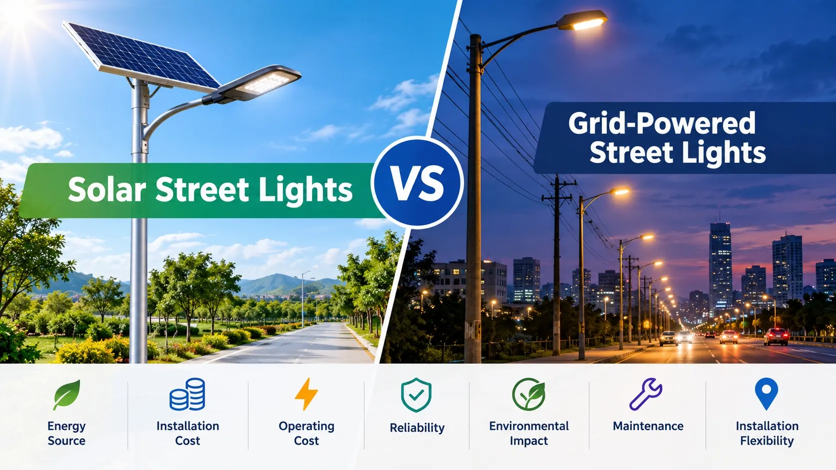 Solar Street Lights vs Grid-Powered Street Lights